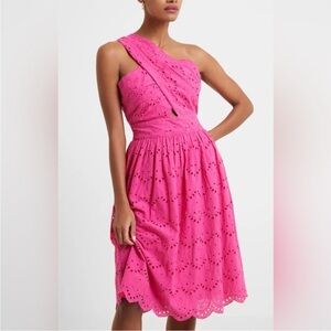 French Connection Eyelit Appelona Broderie embroidered one shoulder mini…
